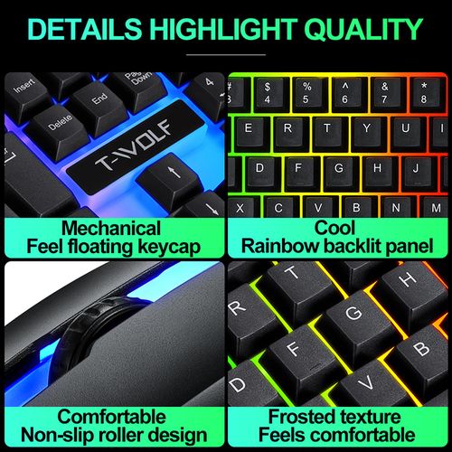 T-wolf TF230 Wired Gaming Keyboard With Background Light & Mouse