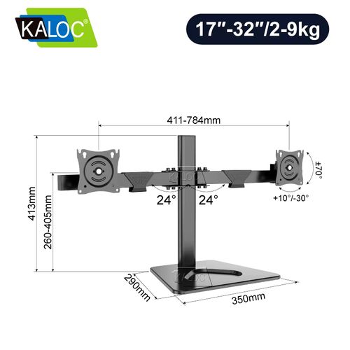 Kaloc Dual Multi Monitor Desk Mount Desktop Built Free Standing With Interactive Ergonomical Concepts - 17" to 32" Displays