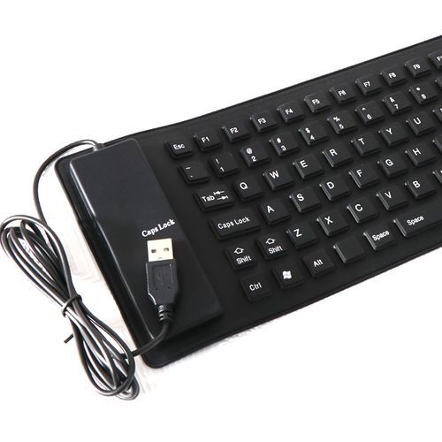 Flexible USB Silicone Gel Full-Sized Keyboard - Black