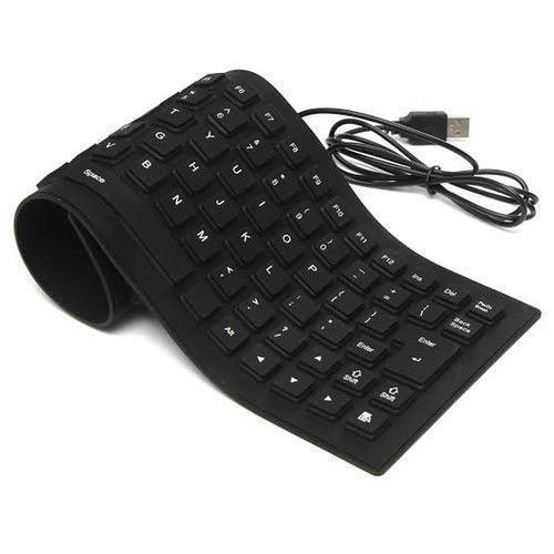 Flexible USB Silicone Gel Full-Sized Keyboard - Black